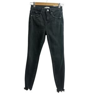 Good American Good Legs Crop Black Jeans Raw Hem Women's Size 2/26 Skinny